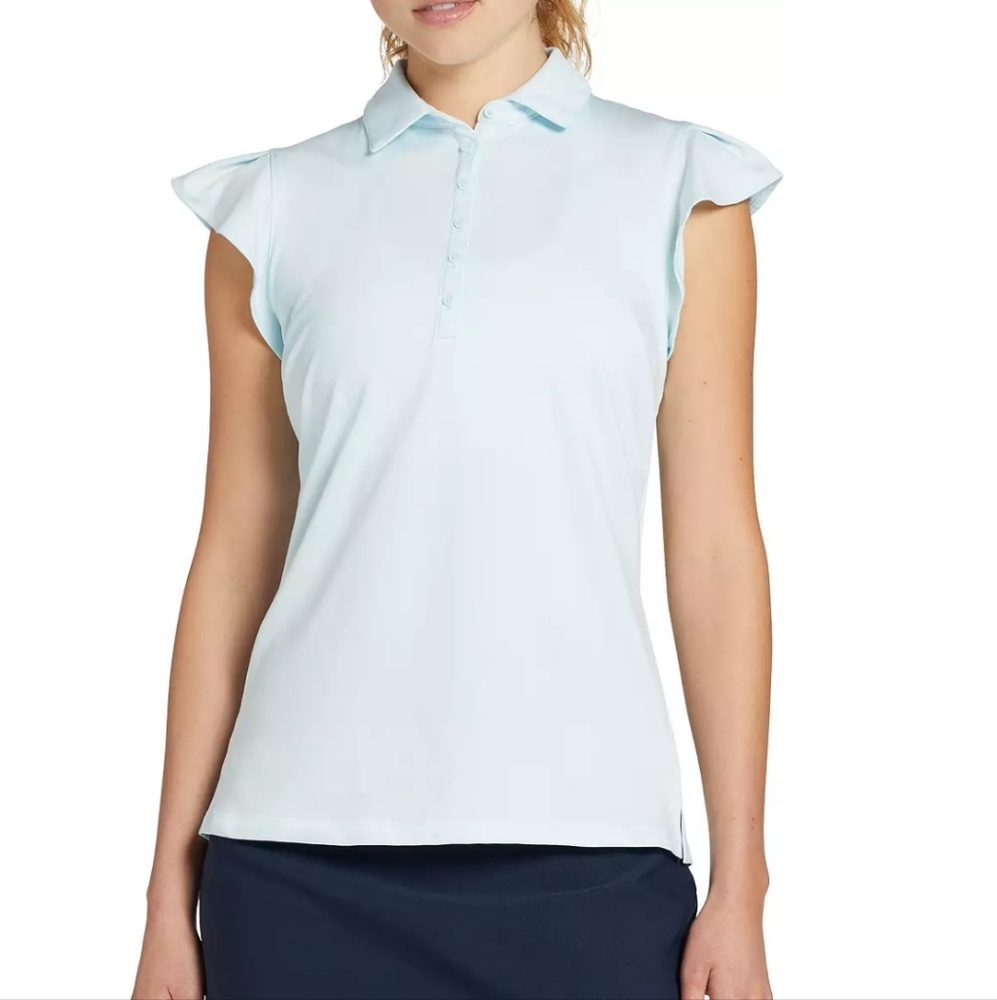 Walter Hagen Women's Clubhouse Flutter Sleeve Golf Shirt, size M, Light Blue NWT